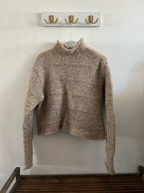 Barneys New York Taupe Knit Cowl Sweater - 100% Wool